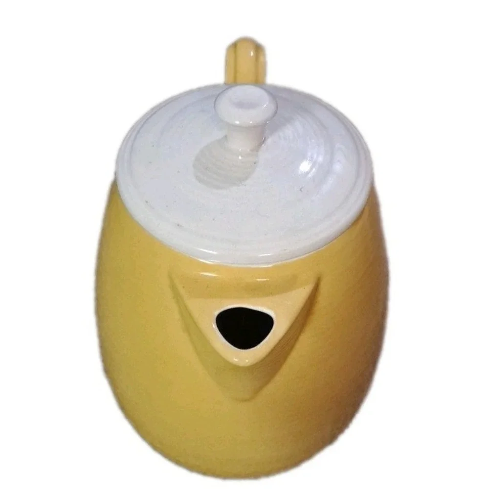 Vtg Yellow Porcelain Coffee/Teapot W/White Lid